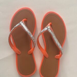 Women’s Orange Rhinestone Flip Flop Sandals